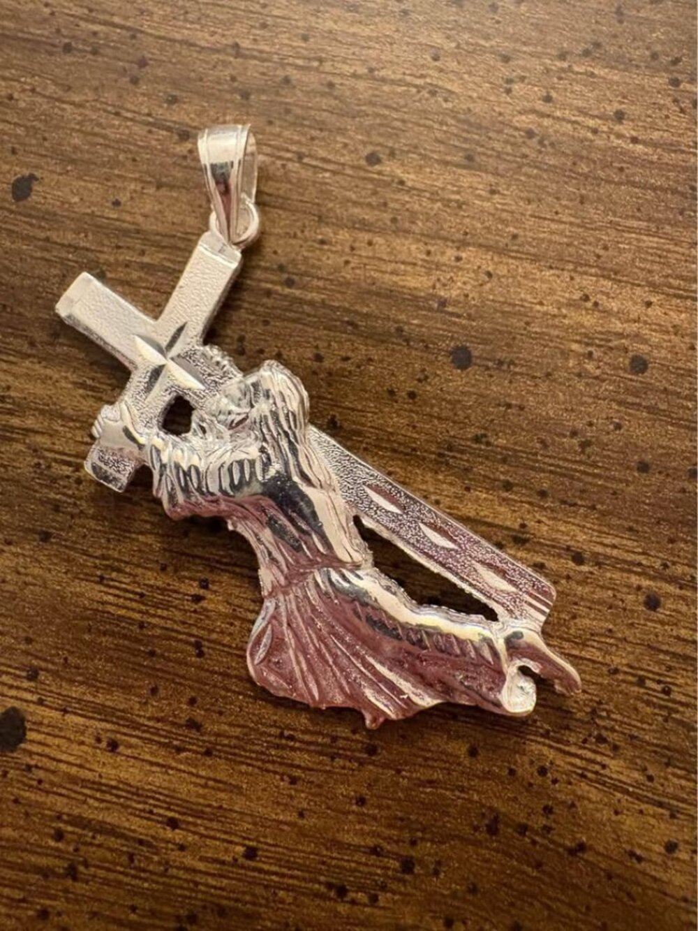 Sterling Silver Kneeling Jesus Cross Pendant 10.7 Grams, 9.5mm bail